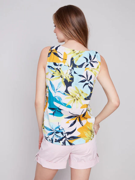 PRINTED LINEN TOP WITH SIDE BUTTONS