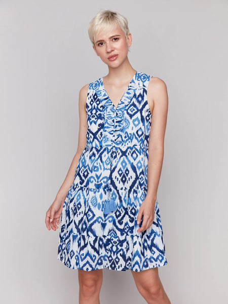 Printed Sleeveless Cotton Ruffle Dress
