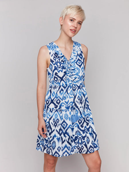 Printed Sleeveless Cotton Ruffle Dress
