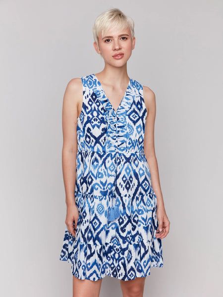 Printed Sleeveless Cotton Ruffle Dress