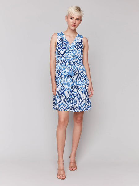 Printed Sleeveless Cotton Ruffle Dress