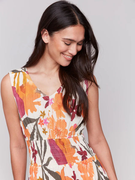 Printed Sleeveless Empire Waist Dress