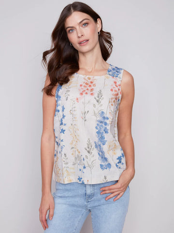 PRINTED LINEN TOP WITH BUTTON DETAIL