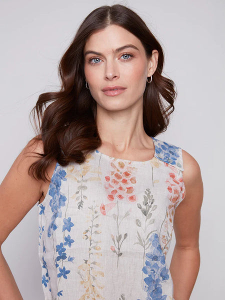 PRINTED LINEN TOP WITH BUTTON DETAIL