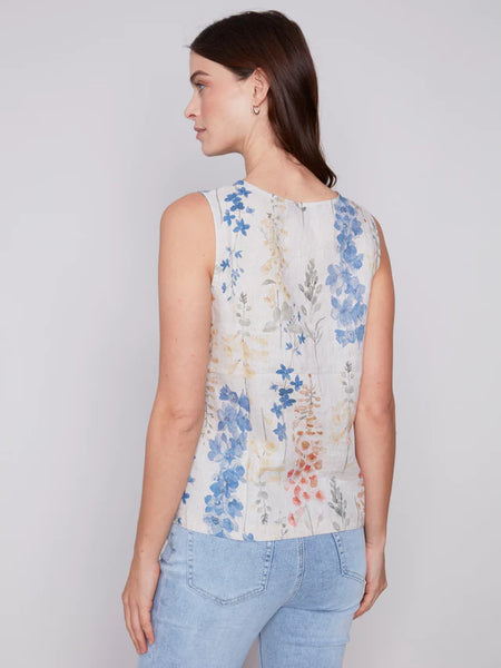 PRINTED LINEN TOP WITH BUTTON DETAIL