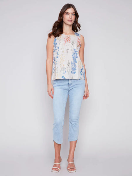 PRINTED LINEN TOP WITH BUTTON DETAIL