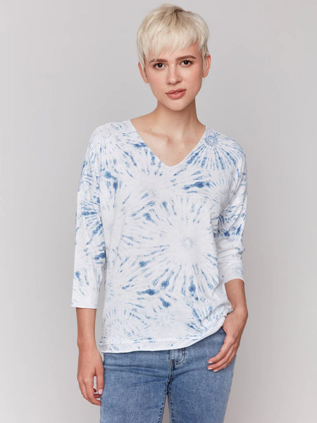Printed V-Neck Knit Top
