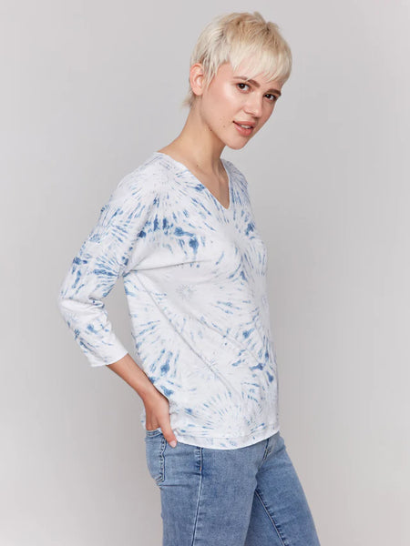 Printed V-Neck Knit Top