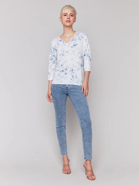 Printed V-Neck Knit Top