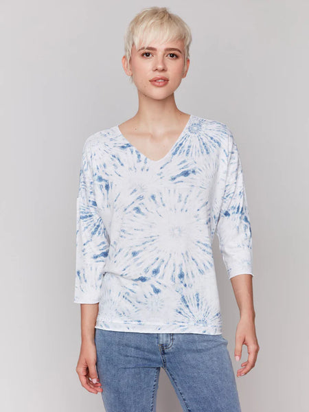 Printed V-Neck Knit Top