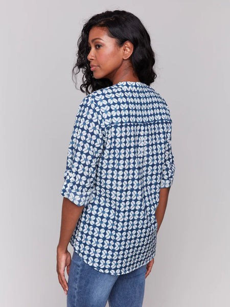 Printed Viscose Half-Button Blouse