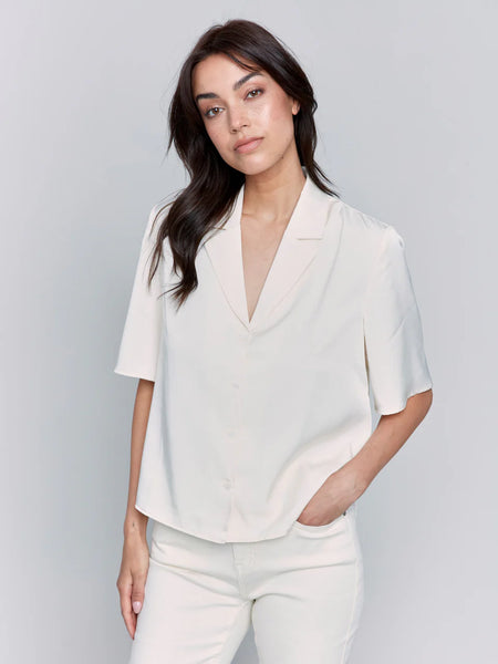 Short Sleeve Satin Button-Up Shirt