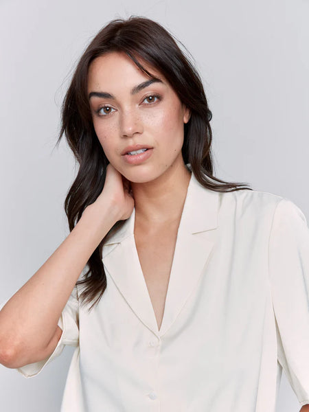 Short Sleeve Satin Button-Up Shirt