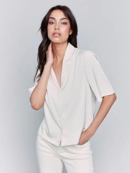 Short Sleeve Satin Button-Up Shirt