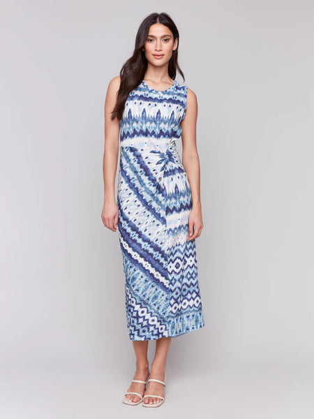 Sleeveless Cotton Dress with Faux Knot Detail
