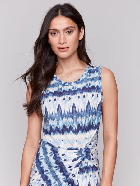 Sleeveless Cotton Dress with Faux Knot Detail