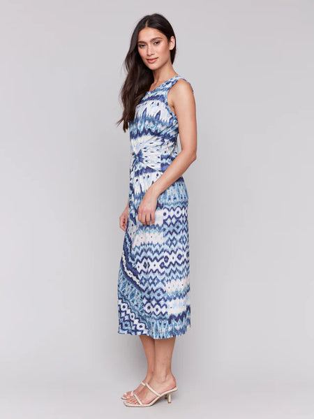 Sleeveless Cotton Dress with Faux Knot Detail