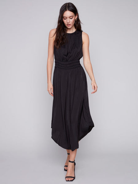 SATIN DRESS WITH RUCHED WAISTBAND