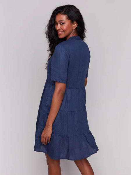 Tiered Linen Blend Dress