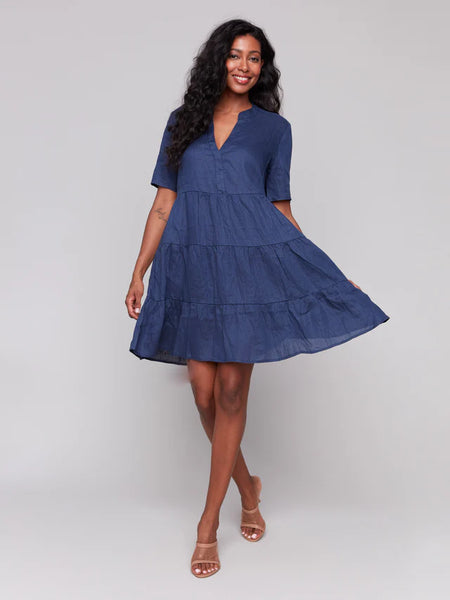 Tiered Linen Blend Dress