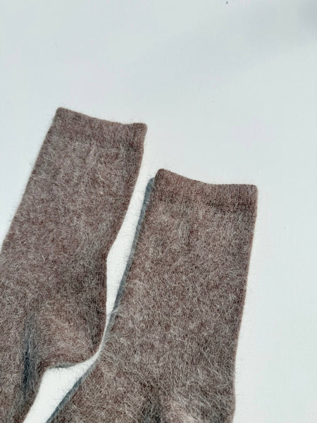 FLUFFY ANGORA SOCKS - NEUTRAL: Mushroom / Women’s 7.5 - 11.5, Men’s 6.5 - 10.5