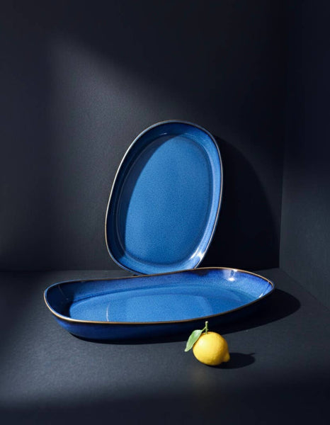 Mini Handmade Long Stoneware Serving Platters  | Dadasi: Matte Black / Small