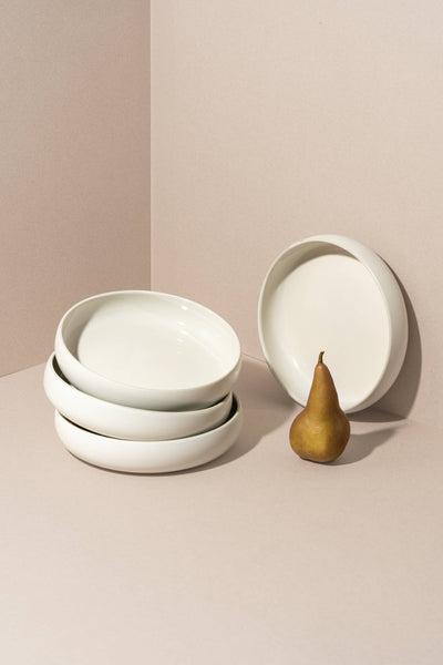 Handmade Stoneware Pasta/Salad Plate | Edan 7.9": Matte Black/Shiny White