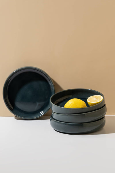 Handmade Stoneware Pasta/Salad Plate | Edan 7.9": Matte Black/Shiny White