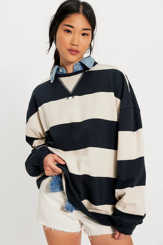 We The Free Classic Striped Oversized Crewneck