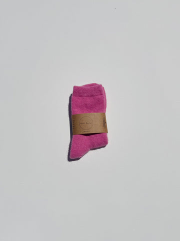FLUFFY ANGORA SOCKS - CRYSTALS: Pink ruby
