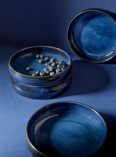 Handmade Stoneware Pasta/Salad Plate | Edan 7.9": Matte Black/Shiny White