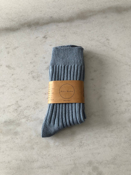 RIBBED COTTON HIGH SOCKS - pastel: Dusty blue