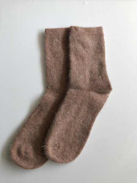 FLUFFY ANGORA SOCKS - NEUTRAL: Dark gray