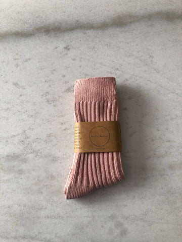 RIBBED COTTON HIGH SOCKS - pastel: Dusty pink