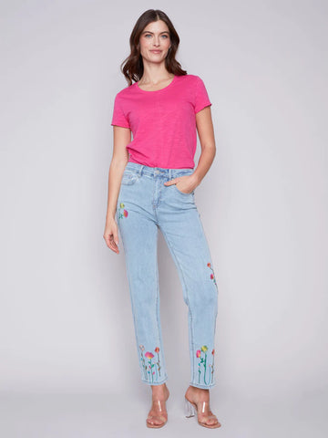 FLORAL EMBROIDERED JEANS