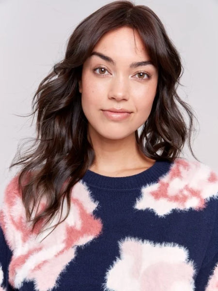 FUZZY FLORAL KNIT SWEATER