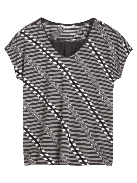 STRIPED TOP WITH PLAIN WOVEN BACK