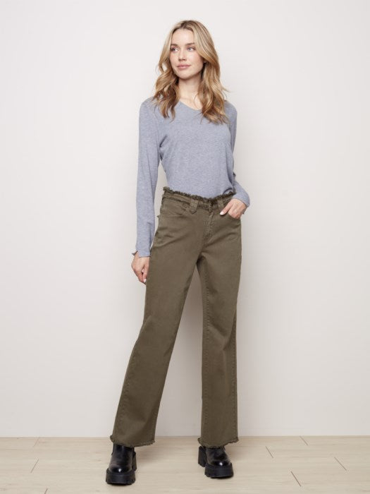 WIDE LEG TWILL PANTS