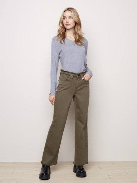 WIDE LEG TWILL PANTS