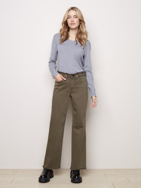 WIDE LEG TWILL PANTS