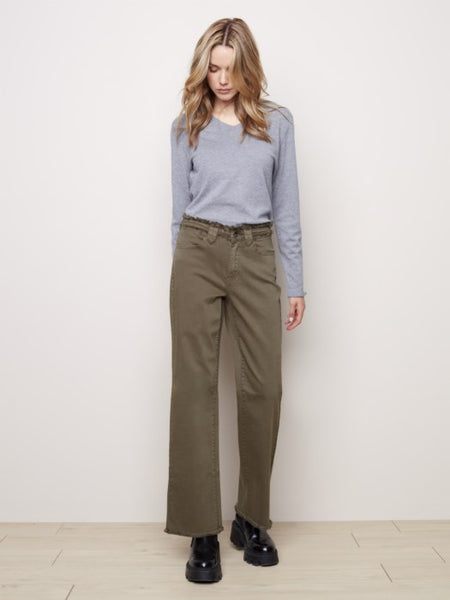 WIDE LEG TWILL PANTS
