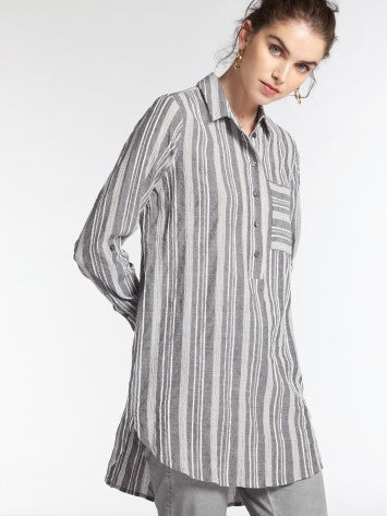 LONG BLOUSE WITH WOVEN STRIPES