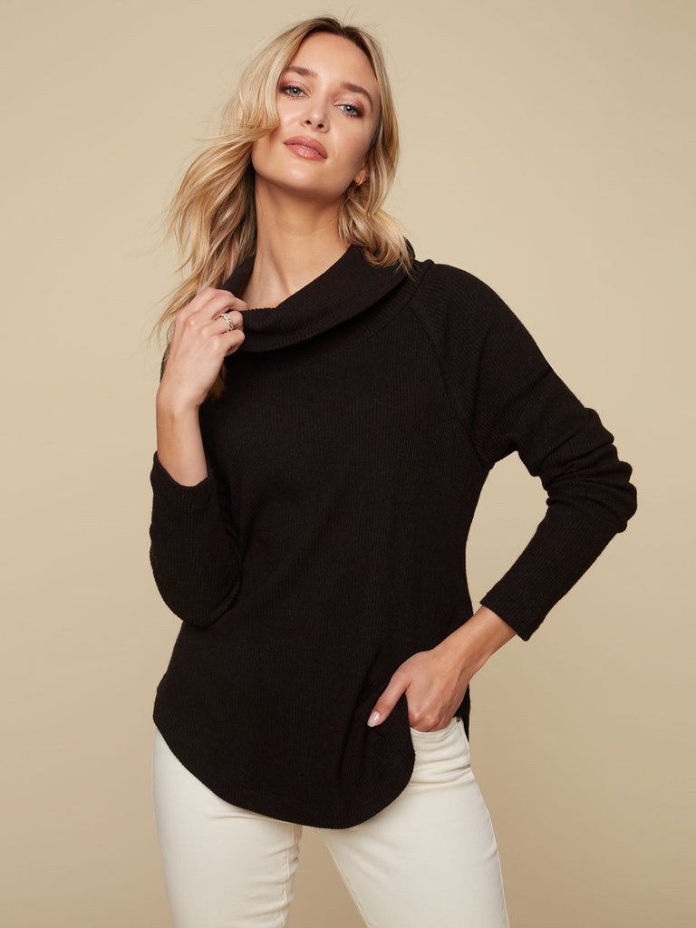 RIBBED COWL NECK LONG SLEEVE