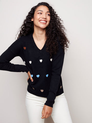 SWEATER WITH HEARTS EMBROIDERY