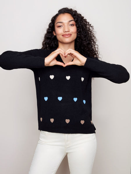 SWEATER WITH HEARTS EMBROIDERY