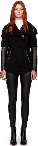 CECE S DOUBLE FACE WOOL JACKET WITH LEATHER SLEEVES