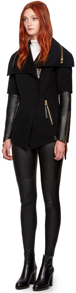 CECE S DOUBLE FACE WOOL JACKET WITH LEATHER SLEEVES