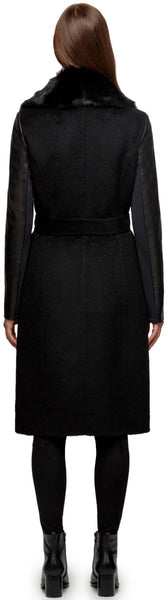 MORAY BELTED WOOL COAT WITH LEATHER SLEEVES